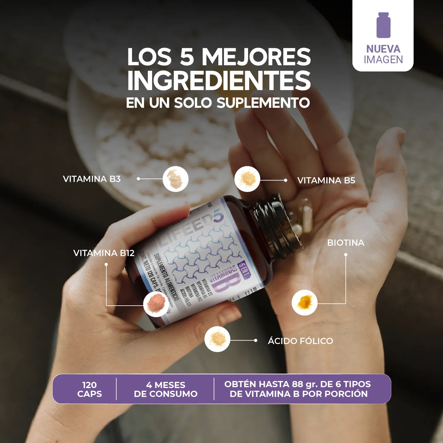 Complejo B | Vitaminas B1, B2, B3, B5, B6, B12